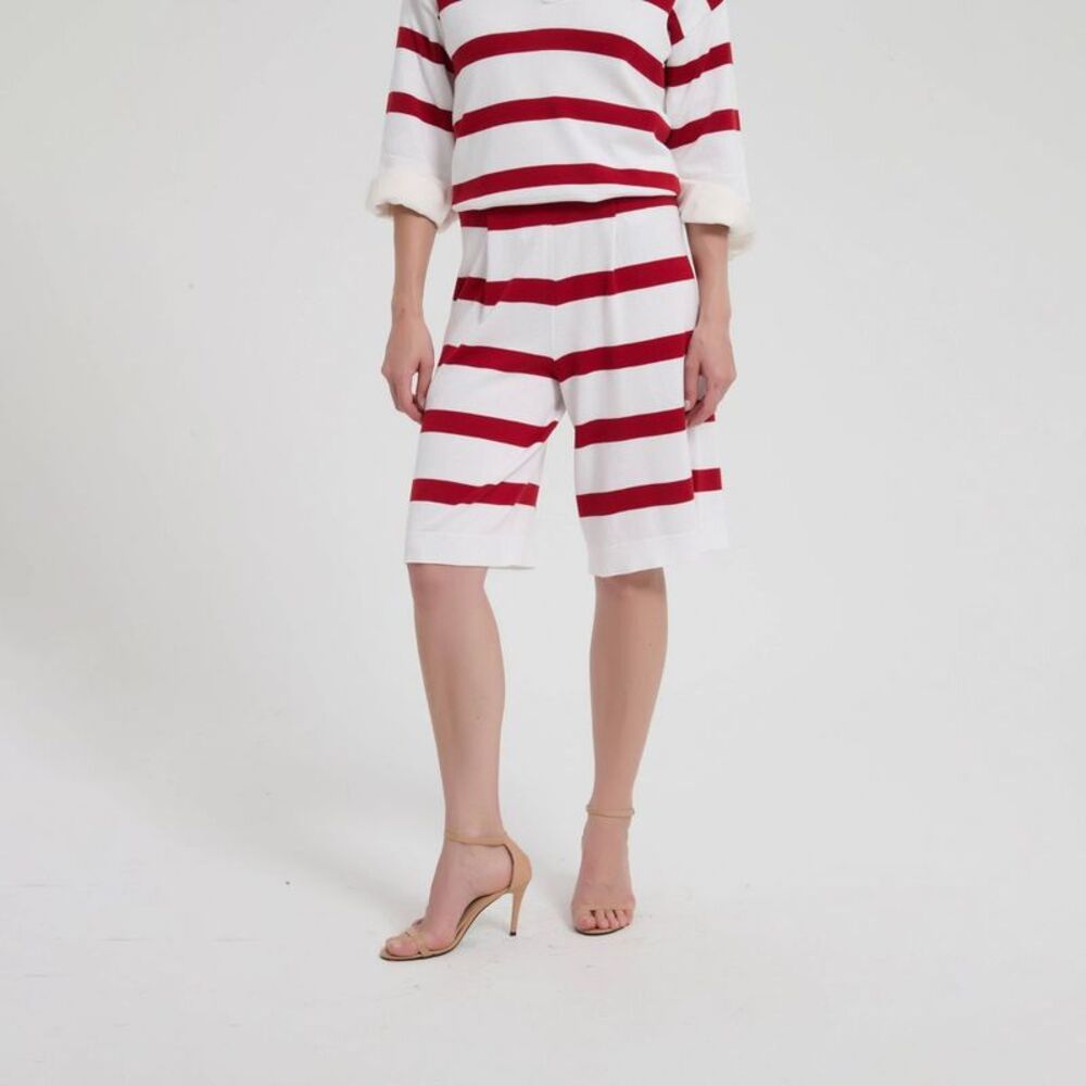 Women's Bermuda Sweater Shorts - A New Day Red Striped M